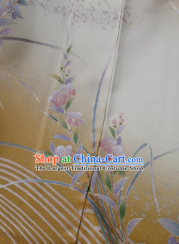 Japan Traditional Plum Peony Pattern Tsukesage Kimono Clothing Young Lady Garment Costume Kyoto Ginger Yukata Dress