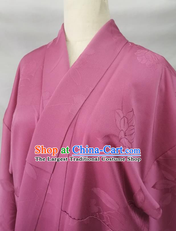 Japan Young Lady Garment Costume Kyoto Pink Silk Yukata Dress Traditional Flowers Pattern Iromuji Kimono Clothing