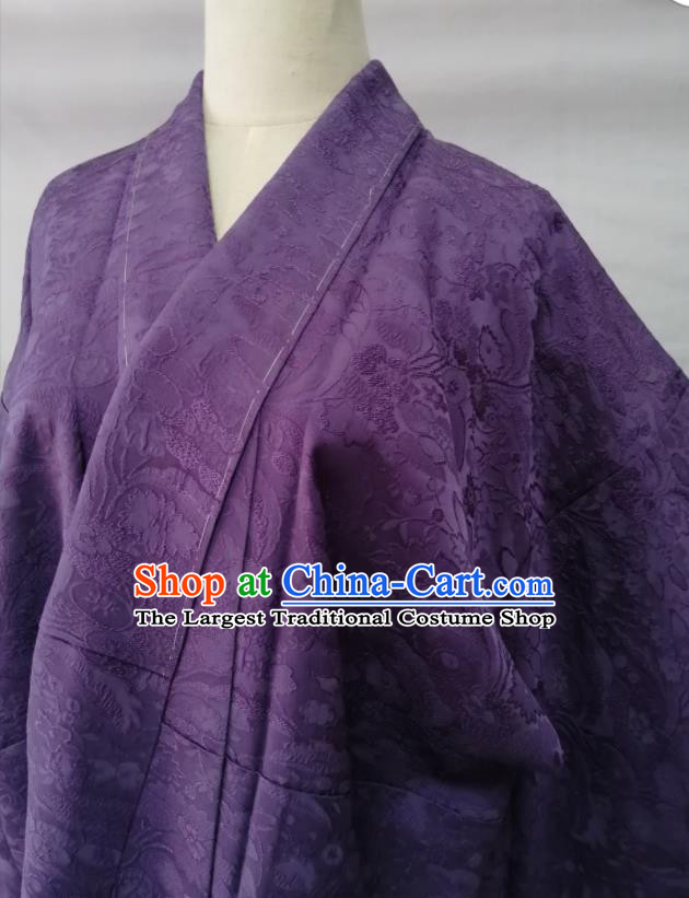 Japan Traditional Flowers Pattern Iromuji Kimono Clothing Young Lady Garment Costume Kyoto Purple Silk Yukata Dress