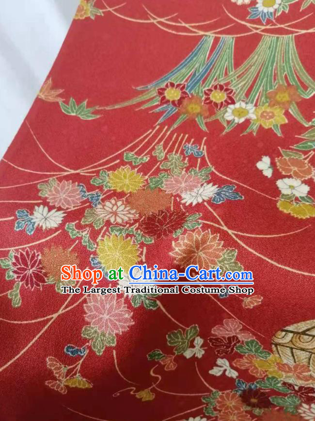 Japanese Kimono Dress Corset Accessories Traditional Yukata Belt Red Silk Fabric Classical Chrysanthemum Pattern Waistband Material