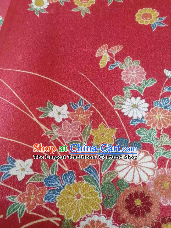 Japanese Kimono Dress Corset Accessories Traditional Yukata Belt Red Silk Fabric Classical Chrysanthemum Pattern Waistband Material