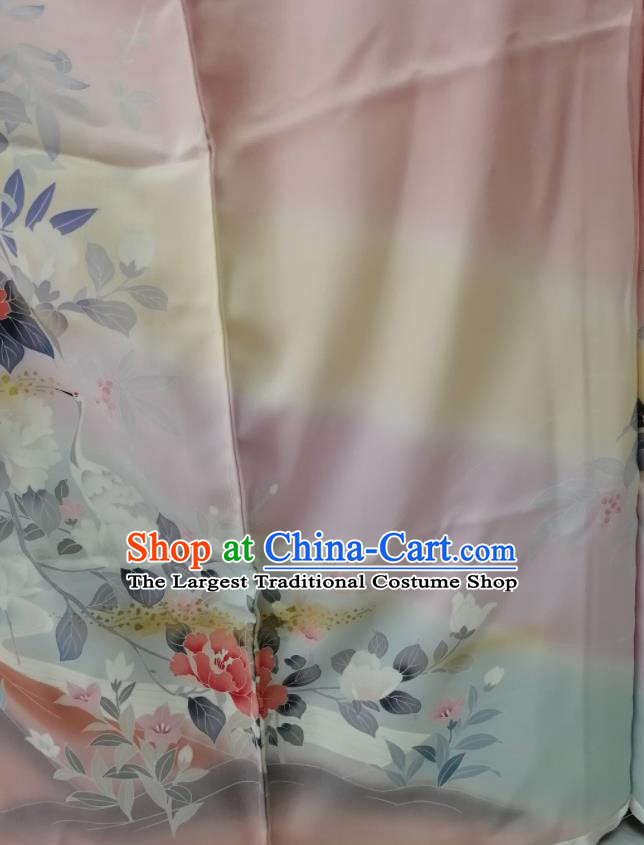 Japan Young Woman Garment Costume Kyoto Printing Pink Yukata Dress Traditional Peony Pattern Tsukesage Kimono Clothing