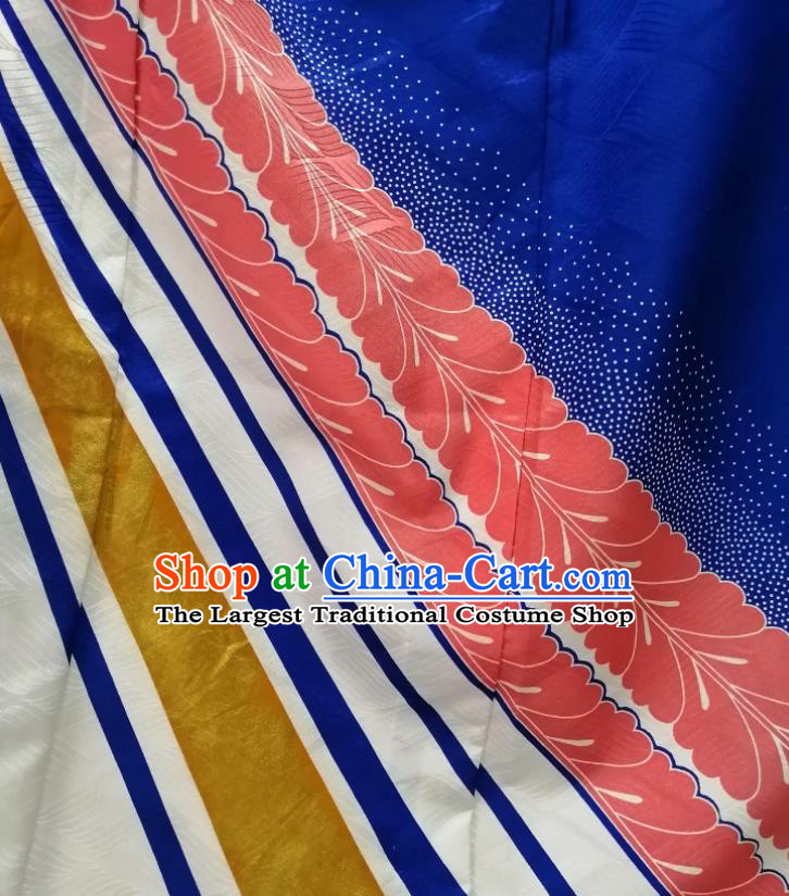 Japan Traditional Pattern Tsukesage Kimono Clothing Young Woman Garment Costume Kyoto Blue Silk Yukata Dress