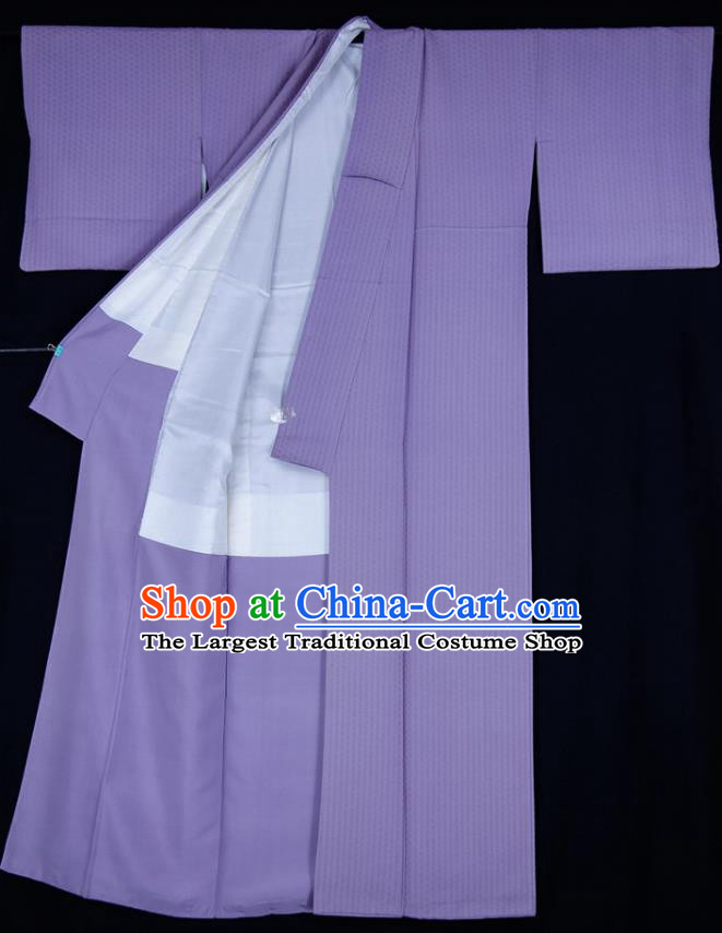 Japan Classical Rattan Pattern Iromuji Kimono Clothing Young Lady Garment Costume Traditional Purple Silk Yukata Dress