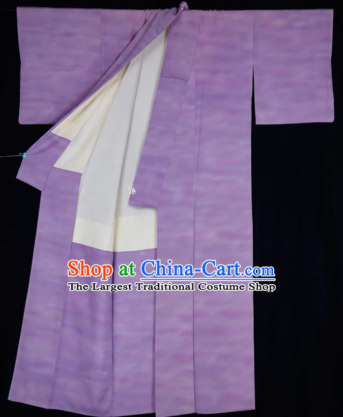 Japan Traditional Purple Silk Yukata Dress Classical Rattan Pattern Iromuji Kimono Clothing Young Lady Garment Costume
