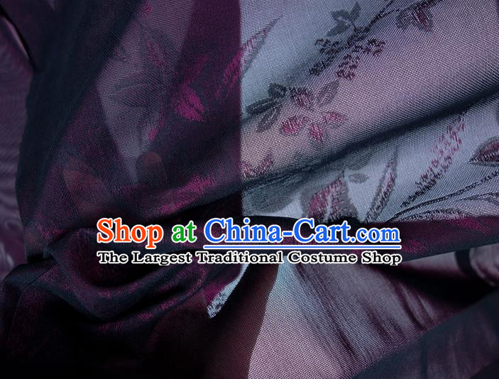 Japanese Classical Platycodon Pattern Purple Silk Apparel Male Haori Outer Garment Clothing Traditional Kimono Overcoat Jacket