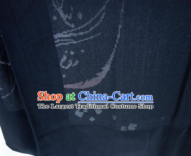 Japanese Male Haori Outer Garment Clothing Traditional Kimono Overcoat Jacket Classical Pattern Navy Silk Apparel
