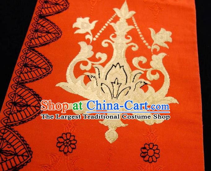 Japanese Classical Flowers Pattern Nagoya Waistband Kimono Dress Corset Accessories Traditional Yukata Orange Belt