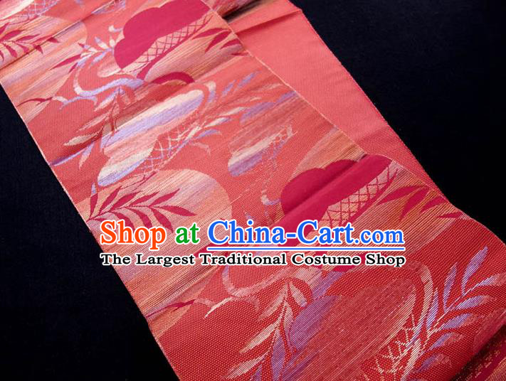 Japanese Traditional Yukata Pink Brocade Belt Classical Leaf Pattern Nagoya Waistband Kimono Dress Corset Accessories