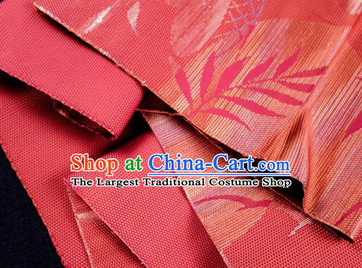 Japanese Traditional Yukata Pink Brocade Belt Classical Leaf Pattern Nagoya Waistband Kimono Dress Corset Accessories