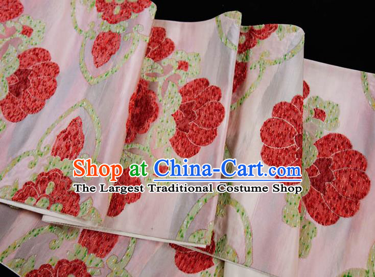 Japanese Classical Peony Pattern Waistband Kimono Dress Corset Accessories Traditional Yukata Pink Brocade Belt