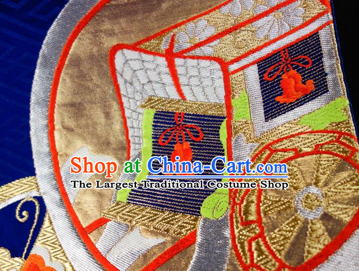 Japanese Traditional Yukata Robe Royalblue Brocade Belt Classical Butterfly Pattern Wafuku Waistband Kimono Dress Corset Accessories