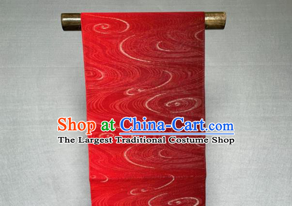 Japanese Traditional Yukata Robe Red Brocade Belt Classical Flow Pattern Wafuku Waistband Fabric Kimono Dress Corset Accessories