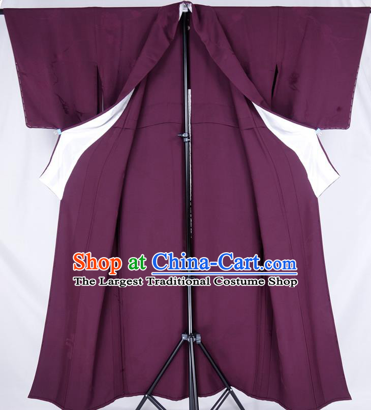 Japan Court Woman Garment Costume Traditional Purple Yukata Dress Classical Plum Blossom Pattern Iromuji Kimono Clothing