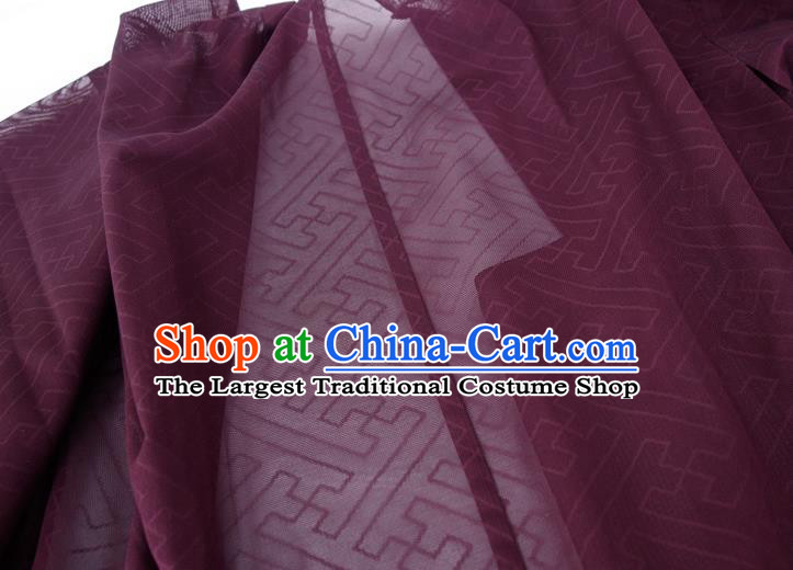 Japanese Traditional Kimono Outer Garment Classical Fret Pattern Purple Silk Overcoat Apparel Male Haori Jacket Clothing