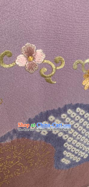 Japan Classical Flowers Pattern Kimono Clothing Wedding Bride Homongi Garment Costume Traditional Lilac Yukata Dress