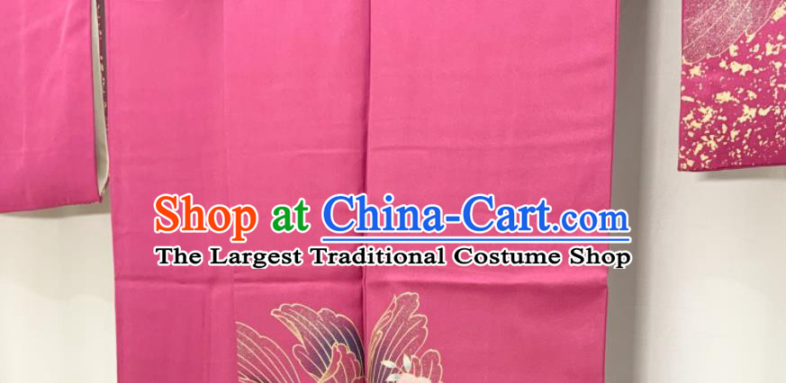 Japan Traditional Court Pink Yukata Dress Classical Flowers Pattern Furisode Kimono Clothing Wedding Bride Garment Costume