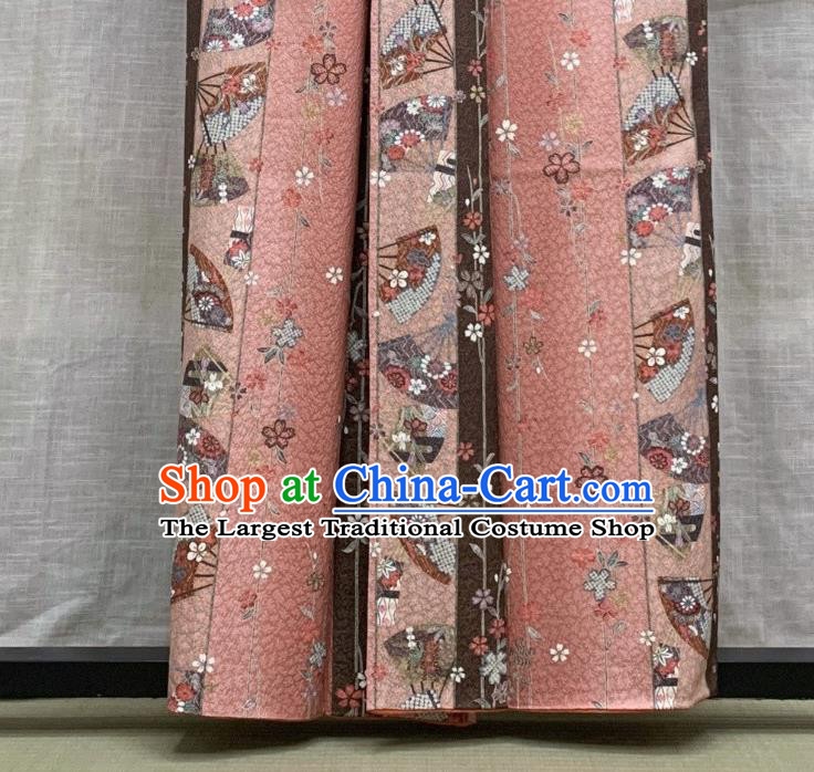 Japan Classical Sakura Pattern Edo Komon Kimono Clothing Young Lady Garment Costume Traditional Pink Yukata Dress
