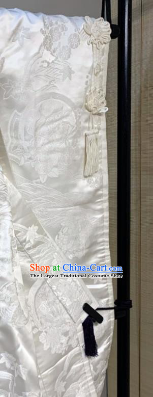 Japan Court Wedding Bride Garment Costume Traditional Geisha White Silk Yukata Dress Classical Flowers Pattern Shiromuku Kimono Clothing