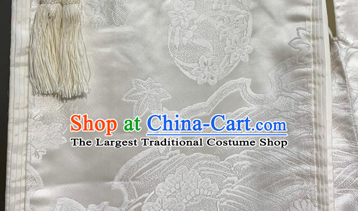 Japan Court Wedding Bride Garment Costume Traditional Geisha White Silk Yukata Dress Classical Flowers Pattern Shiromuku Kimono Clothing