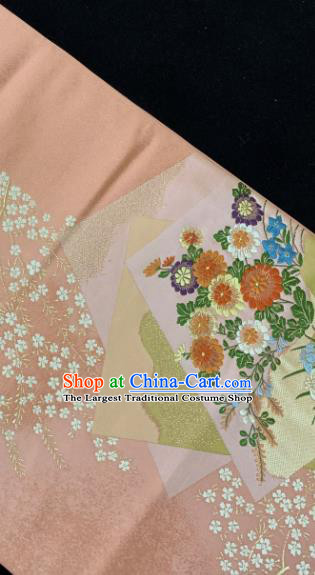 Japanese Traditional Yukata Robe Pink Brocade Belt Classical Flowers Pattern Wafuku Waistband Kimono Dress Corset Accessories
