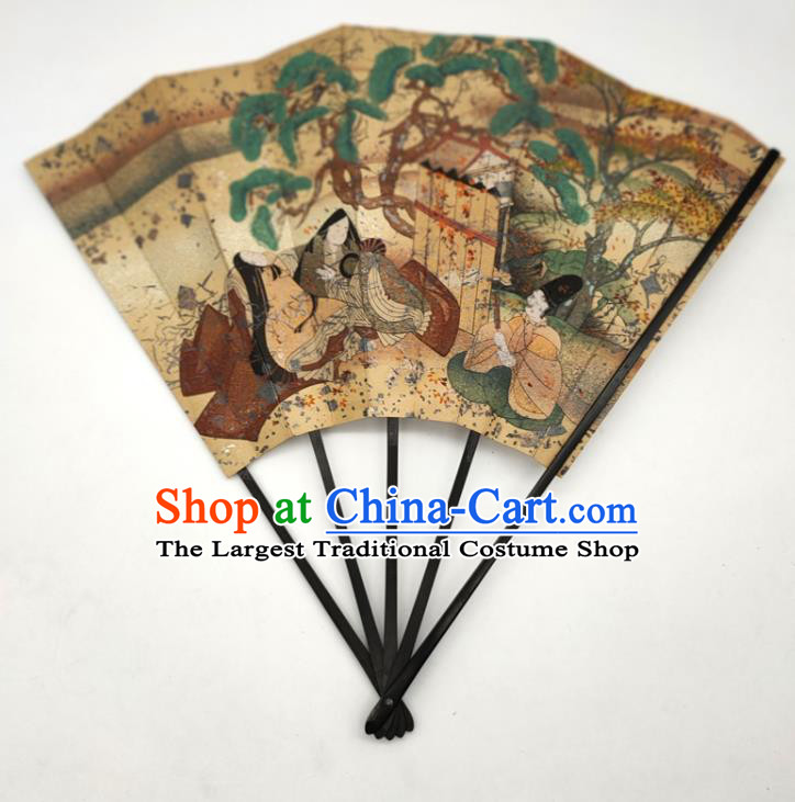 Japanese Hand Painting Brown Silk Fan Traditional Stage Performance Folding Fan Classical Dance Accordion