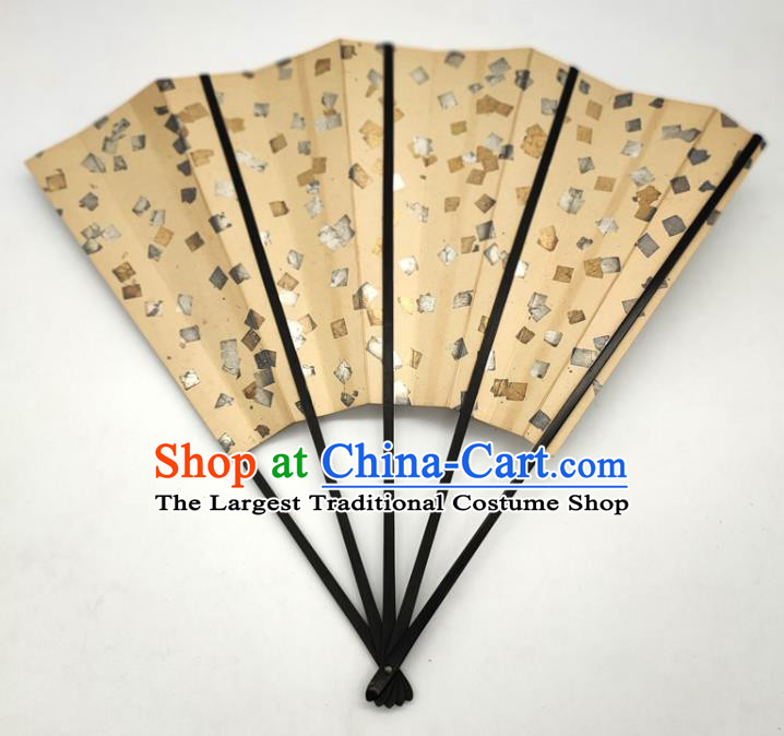 Japanese Hand Painting Brown Silk Fan Traditional Stage Performance Folding Fan Classical Dance Accordion