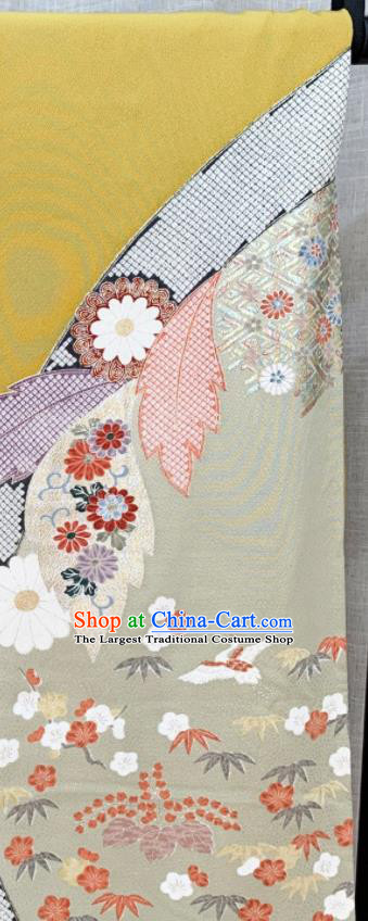 Japan Traditional Wedding Ginger Yukata Dress Classical Flowers Pattern Furisode Kimono Clothing Bride Garment Costume