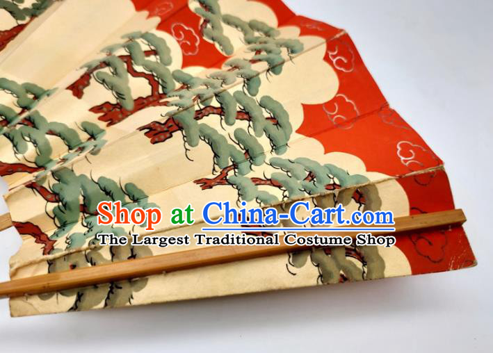 Japanese Handmade Printing Pine Red Fan Traditional Geisha Dance Folding Fan Stage Performance Accordion