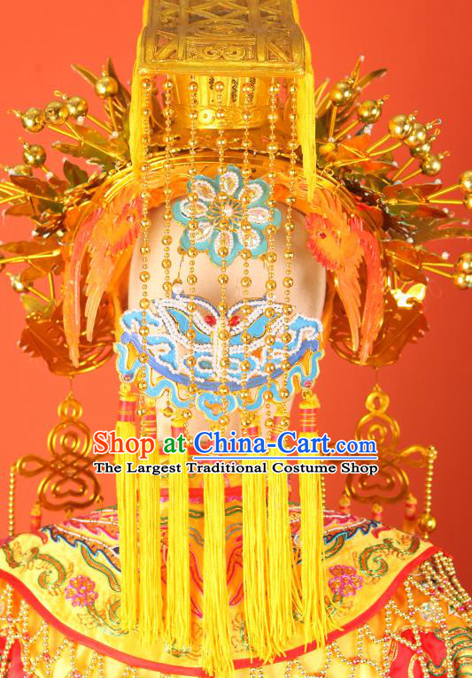 Handmade China Ancient Goddess Hair Crown Opera Queen Golden Phoenix Coronet Traditional Empress Tassel Hat