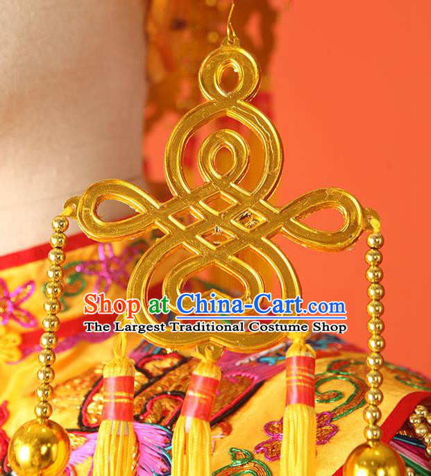 Handmade China Ancient Goddess Hair Crown Opera Queen Golden Phoenix Coronet Traditional Empress Tassel Hat