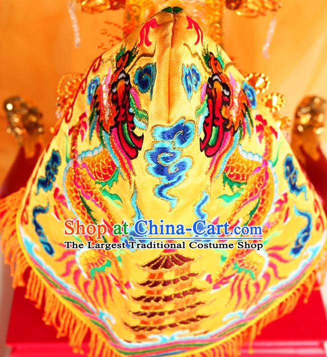 Handmade China Beijing Opera Queen Phoenix Coronet Headwear Traditional Opera Empress Embroidered Yellow Hat Ancient Goddess Headdress