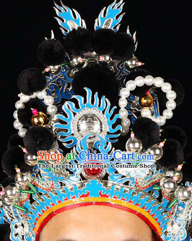 Chinese Handmade Opera Warrior Guan Yu Black Helmet Hair Accessories Peking Opera General Hat Beijing Opera Wusheng Headdress