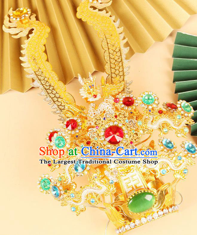 Chinese Peking Opera God Statue Hair Accessories Beijing Opera Prince Golden Hair Crown Handmade Opera Great Sage Equalling Heaven Headdress