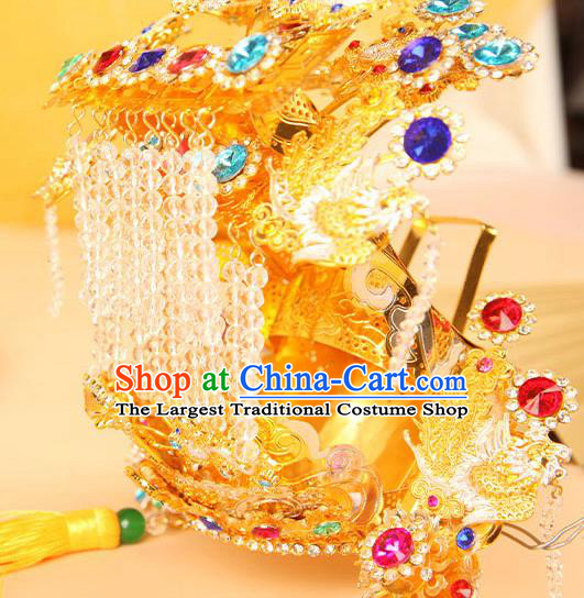 China Traditional Peking Opera Goddess Hat Handmade Opera Phoenix Coronet Beijing Opera Queen Statue Headwear