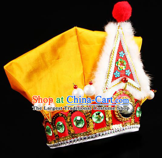 Chinese Beijing Opera Wusheng Yellow Hat Handmade Opera Swordsman Wu Song Headdress Peking Opera Warrior Headwear