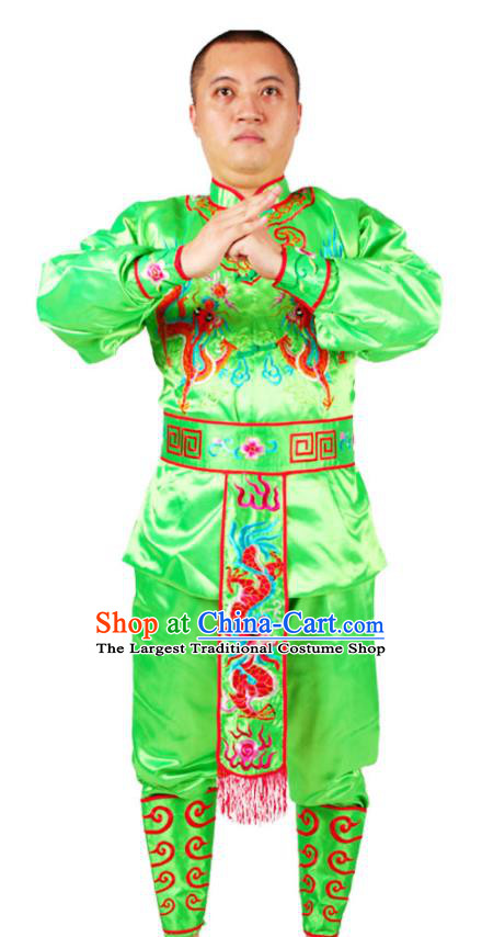 China Folk Dance Lion Dance Costumes Beijing Opera Takefu Clothing Traditional Peking Opera Wusheng Green Outfits