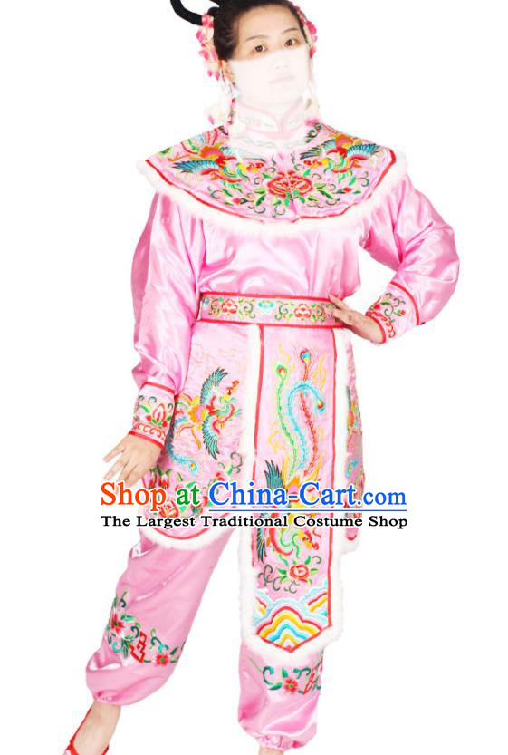 Chinese Traditional Opera Hua Mulan Clothing Beijing Opera Swordswoman Garment Costumes Peking Opera Female General Pink Uniforms