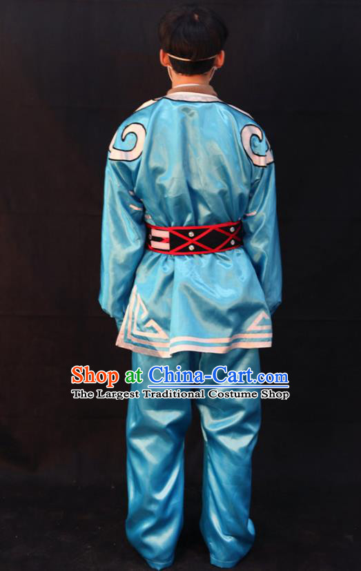 China Cosplay Water Margin Song Dynasty Swordsman Costumes Beijing Opera Hero Clothing Traditional Peking Opera Wusheng Blue Outfits