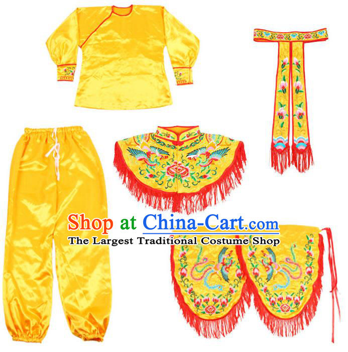Chinese Beijing Opera Heroine Garment Costumes Peking Opera Female Warrior Yellow Uniforms Traditional Opera Woman Soldier Clothing