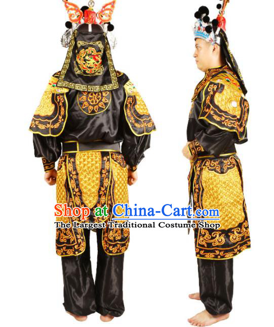 China Beijing Opera Liangshan Hero Clothing Traditional Cosplay Soldier Black Outfits Peking Opera Wusheng Costumes