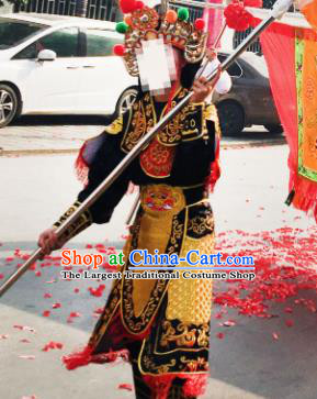 China Beijing Opera Liangshan Hero Clothing Traditional Cosplay Soldier Black Outfits Peking Opera Wusheng Costumes