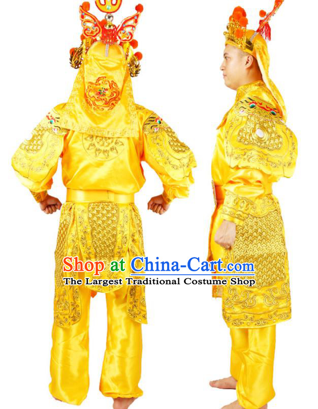 China Peking Opera Soldier Costumes Beijing Opera Wusheng Clothing Traditional Cosplay Swordsman Yellow Outfits