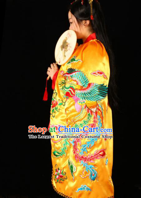 Chinese Traditional Cosplay Goddess Embroidered Yellow Cape Beijing Opera Swordswoman Garment Costume Peking Opera Actress Mantle