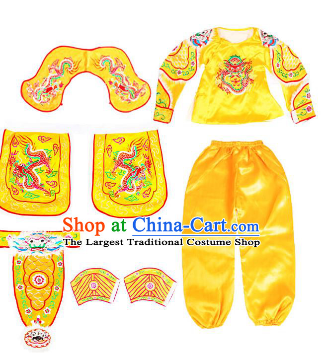 China Beijing Opera General Clothing Traditional Cosplay Warrior Yellow Outfits Peking Opera Wusheng Costumes