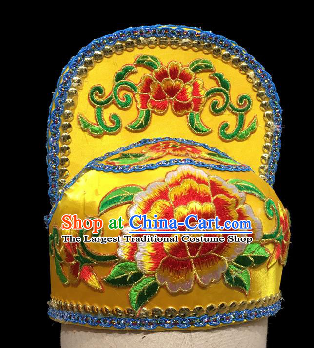 Chinese Ancient Scholar Headwear Beijing Opera Prince Embroidered Yellow Hat Handmade Opera Xiaosheng Headdress