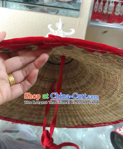 China Yi Nationality Woman Headwear Handmade Minority Bamboo Hat Liangshan Ethnic Group Folk Dance Silver Headdress