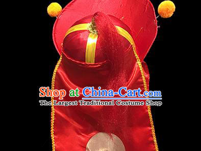 Chinese Ancient Imperial Bodyguard Helmet Headwear Beijing Opera Wusheng Red Hat Handmade Opera Swordsman Headdress