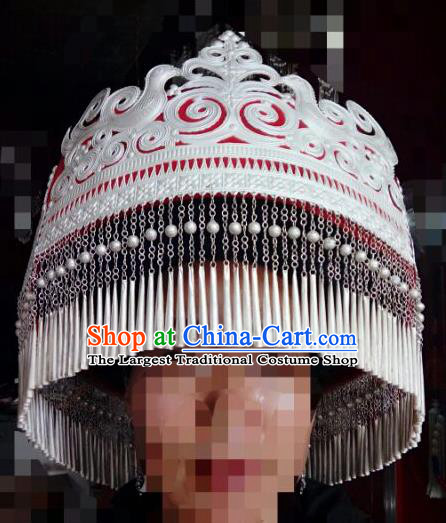 China Yi Nationality Folk Dance Headdress Handmade Minority Wedding Red Circular Hat Liangshan Ethnic Group Bride Headwear
