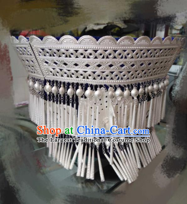 China Yi Nationality Woman Silver Headwear Handmade Minority Bamboo Weaving Hat Liangshan Ethnic Group Dance Performance Headdress